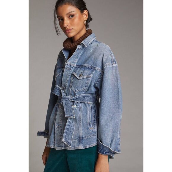 Anthropologie x Citizens of Humanity Dolly Belted Distressed Denim Jacket XL - Picture 12 of 16